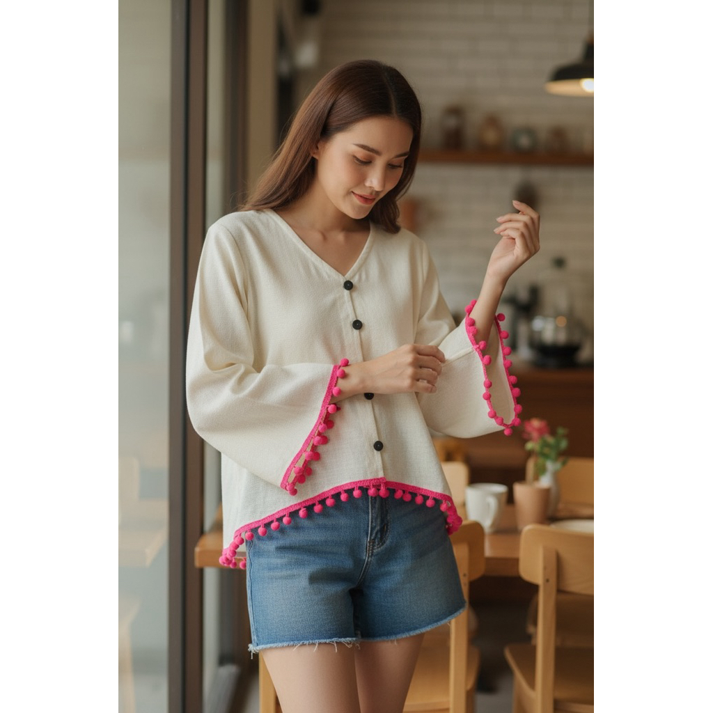 เสื้อผ้าฝ้ายกาสะลองแต่งปอม