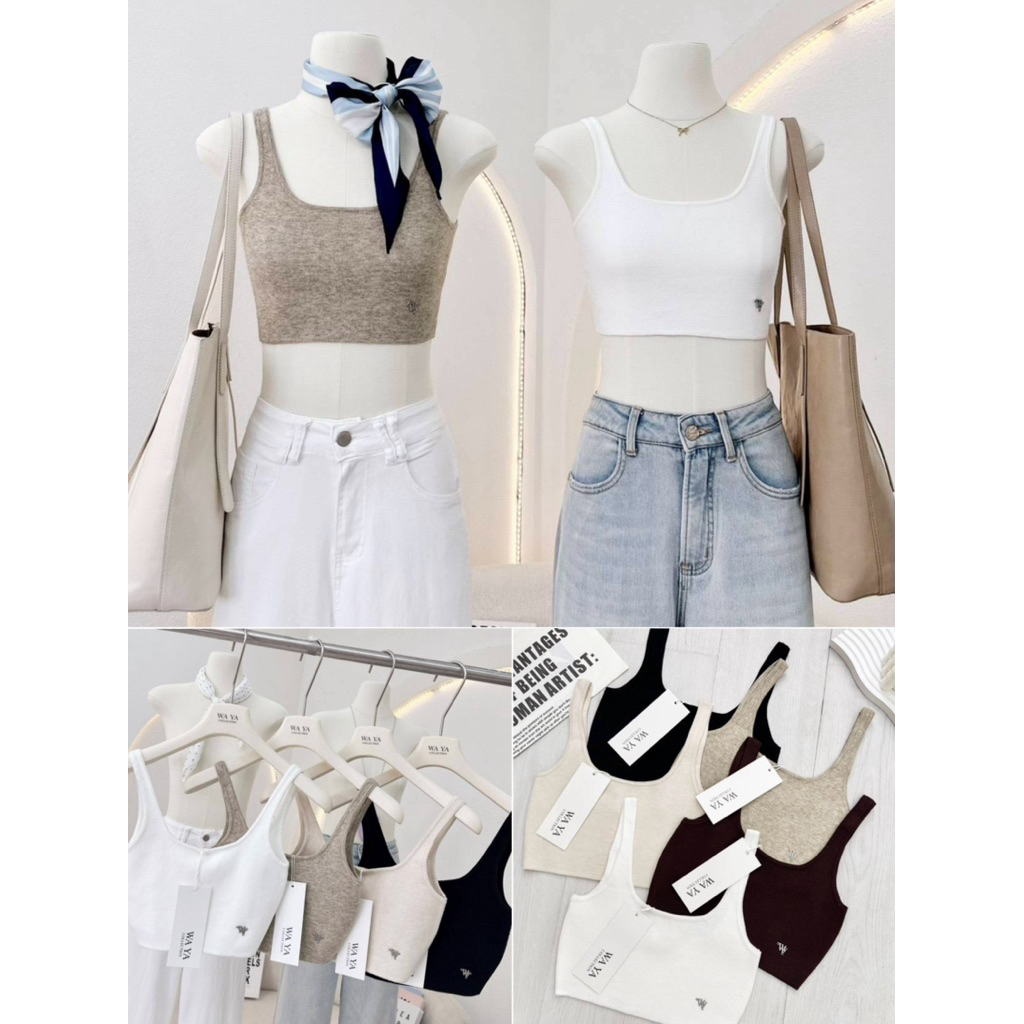 🧸WA YA🧸 เสื้อกล้ามครอปไหมพรมทรงเบสิคที่ควรมีติดตู้โทนสีคลุมโทนสุดๆ