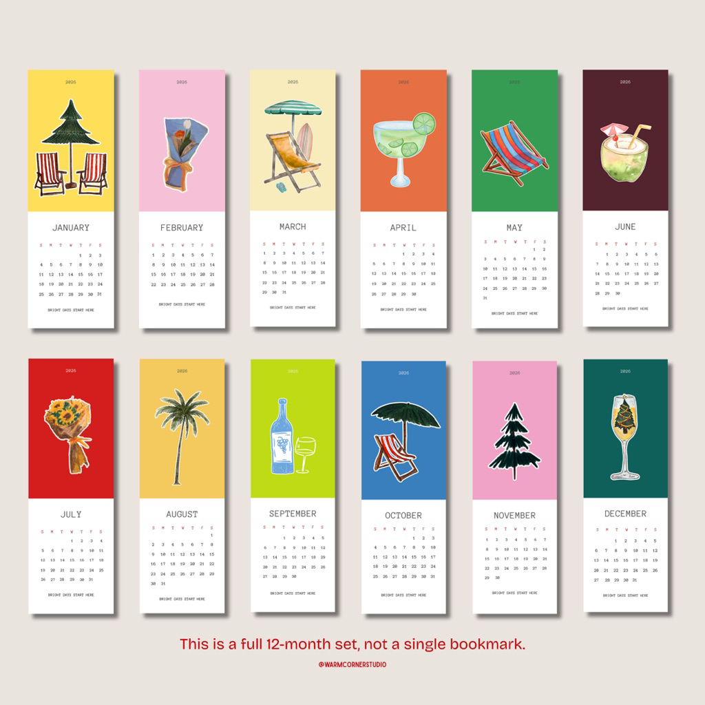 Bookmarks & Mini Calendar (12 months) | ที่คั่นหนังสือ & ปฏิทิน 2026