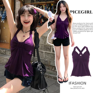 🍇SG🍇ส่งไว🚚เสื้อสายเดี่ยวผู้หญิง คอวีลึก ดีไซน์จับจีบ แต่งโบว์ เสื้อกล้ามแฟชั่น ทรงสบายๆ ผ้าฝ้ายนุ่ม หวานแต่เซ็กซี่