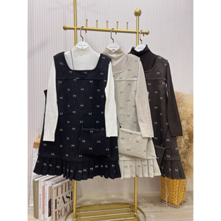 •dress• ชุดเดรสฤดูหนาวสไตล์เกาหลีผ้าไหมพรหมเซต2ชิ้น แถมกระเป…