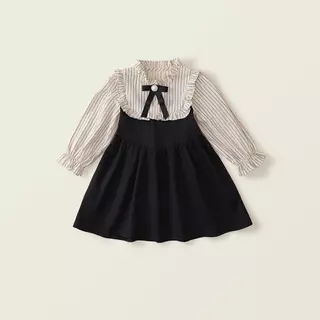 Hania Kids พร้อมส่ง ชุดเดรสกระโปรง สไตล์เกาหลี สำหรับเด็กผู้หญิง มีโบว์ - K4124930-1