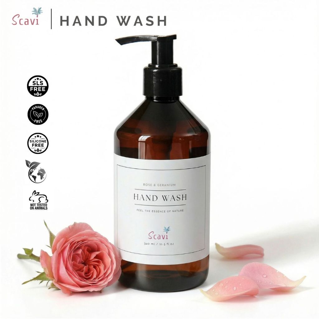 Scavi Hand Wash | Rose & Geranium 340 ml ผลิตภัณฑ์ทำความสะอาดมือ กลิ่นกุหลาบ และเจอราเนียม
