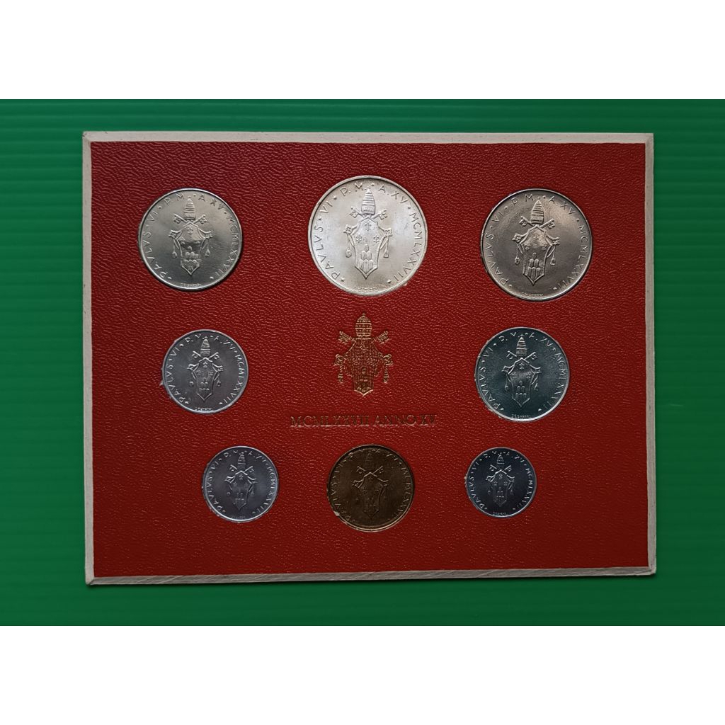 Vatican City 8 Coins Mint Set with Silver 500 Lire 1977 #เนื้อเงิน .835 Silver