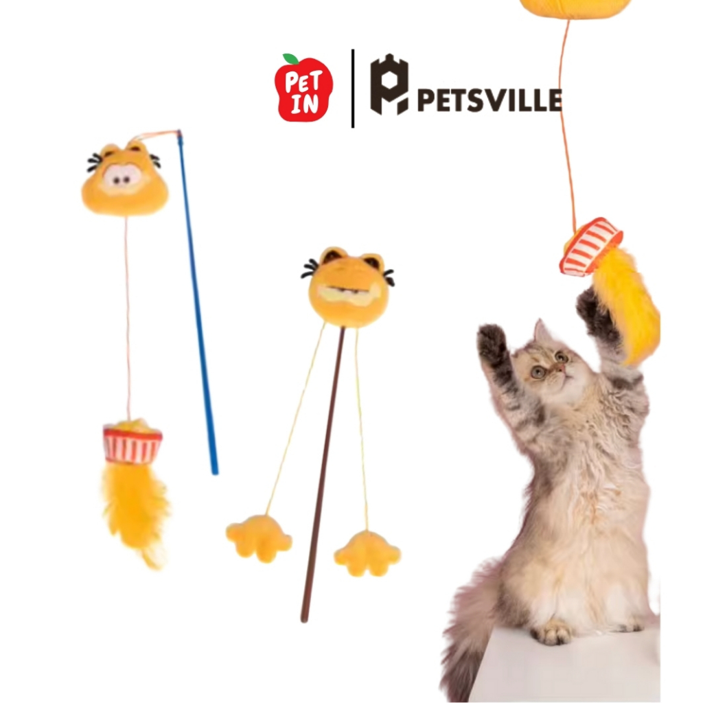 Petsville ไม้ตกแมว Garfield ลิขสิทธิ์แท้ มีเสียงกระดิ่งเล็ก ขนนก แคทนิป ล่อแมว คลายเครียด ของเล่นแมว