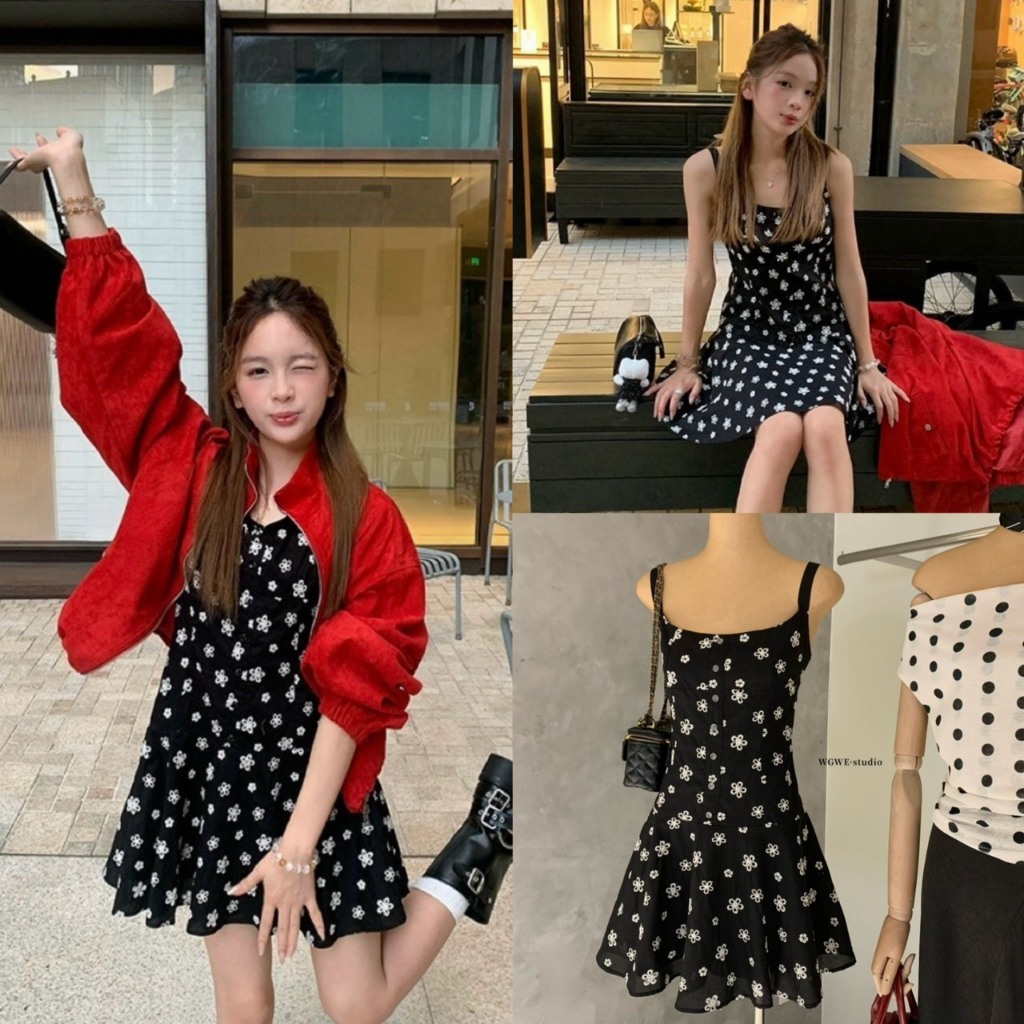 (พร้อมส่ง) เดรสสายเดี่ยวผ้าปักลายดอกทั้งชุดรุ่น 8657 TAG WG.WE 🇰🇷