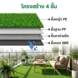 หญ้าเทียม 3 ซม. ขนาด 3x10 ม. สำหรับสวนและลานบ้าน สมจริง สีสวย ทน UV ใช้งานกลางแจ้งได้ยาวนาน