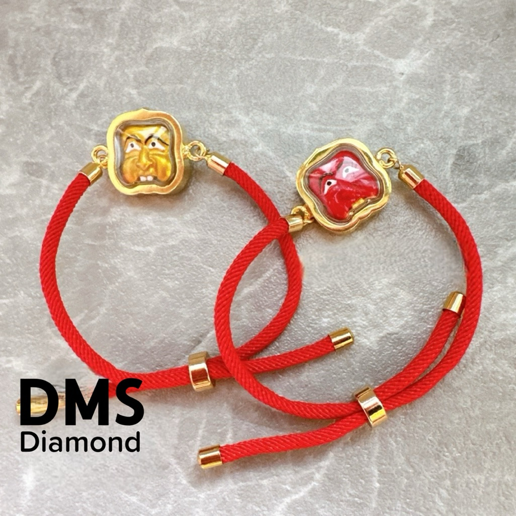 สร้อยข้อมือหน้าพรานบุญ แบบสายรูดสีแดง สีเหลือง ผ่านพิธีแล้ว