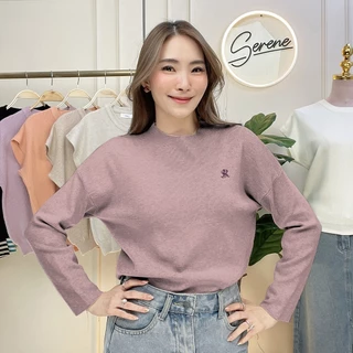 Serene's Choice เสื้อคอปีน แขนยาว ผ้าไหมพรม ผู้หญิง High Neck Knit Sweater ปักโลโก้ Serene