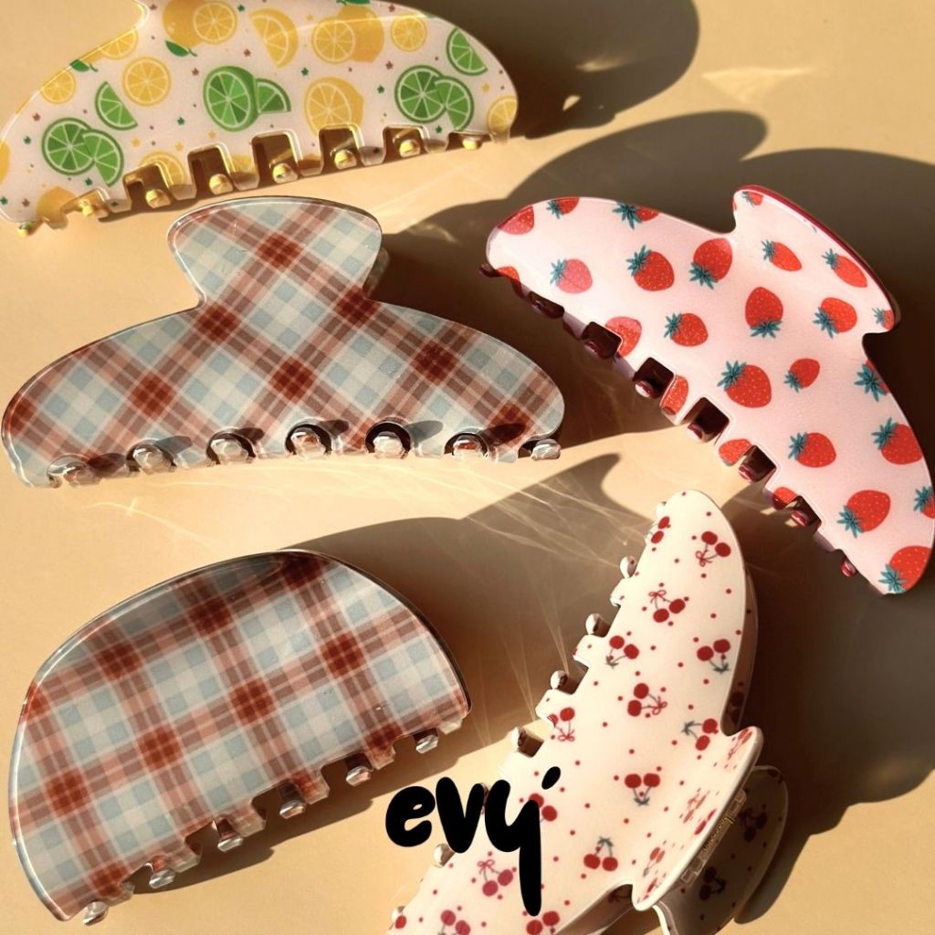 🔥พร้อมส่ง🔥 กิ๊บหนีบผมอะคริลิค กิ๊บหนีบผมลายสก็อตขนาดใหญ่ 10 cm