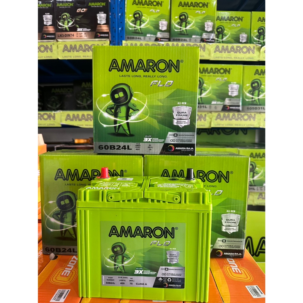 แบตเตอรี่AMARON รถเก๋ง รุ่นFLO 60B24L-50AH ไฟแรงสุดๆ เหมาะสำหรับรถติดเครื่องเสียง