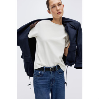 H&M(เอชแอนด์เอ็ม) เสื้อยืดผ้าถักอินเตอร์ล็อก Women Interlock…