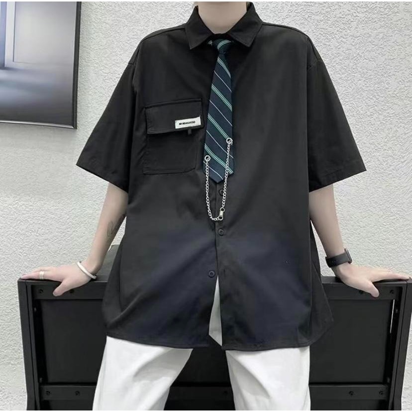 [จัดส่งจากประเทศไทย] เสื้อเชิ้ตผูกเน็คไทสไตล์เกาหลีลำลอง สำหรับผู้ชายและผู้หญิง ทรงหลวม ทันสมัย