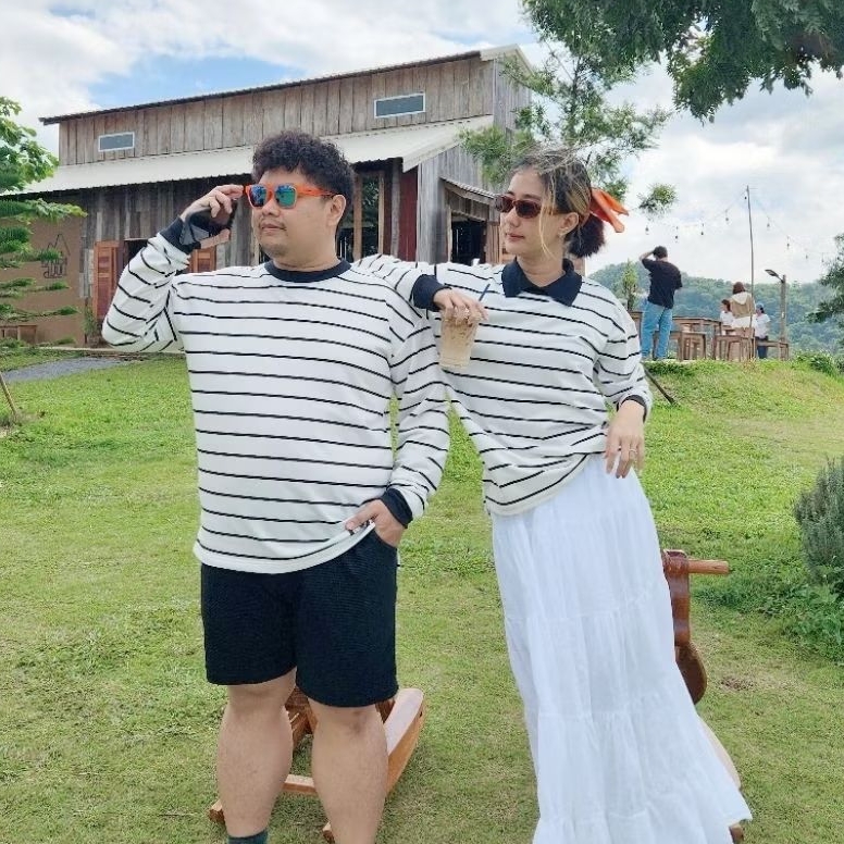 "ริ้วเล็ก" แขนยาว อก50''-66" เสื้อยืดโอเวอร์ไซส์ คอกลม Oversize