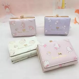 Mymelody Kuromi Sanrio HelloKitty - กระเป๋าสตางค์ใบสั้น PU ผู้หญิง กระเป๋าสตางค์ซิป หัวเข็มขัด กระเป๋าใส่บัตรบุคลิกภาพกา