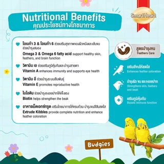 (โฉมใหม่!) สมาร์ทฮาร์ท อาหารนกหงส์หยก สูตรบำรุงขน1 กก. / SmartHeart Budgies Food Feather Care 1 kg.
