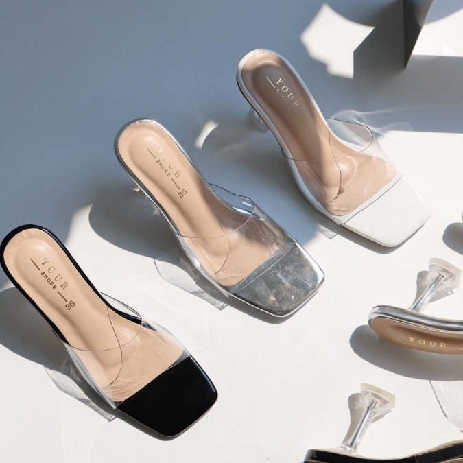 YOURSHOES N40 / รองเท้าส้นสูง 3.5นิ้ว รองเท้าผู้หญิง รองเท้าสายใส