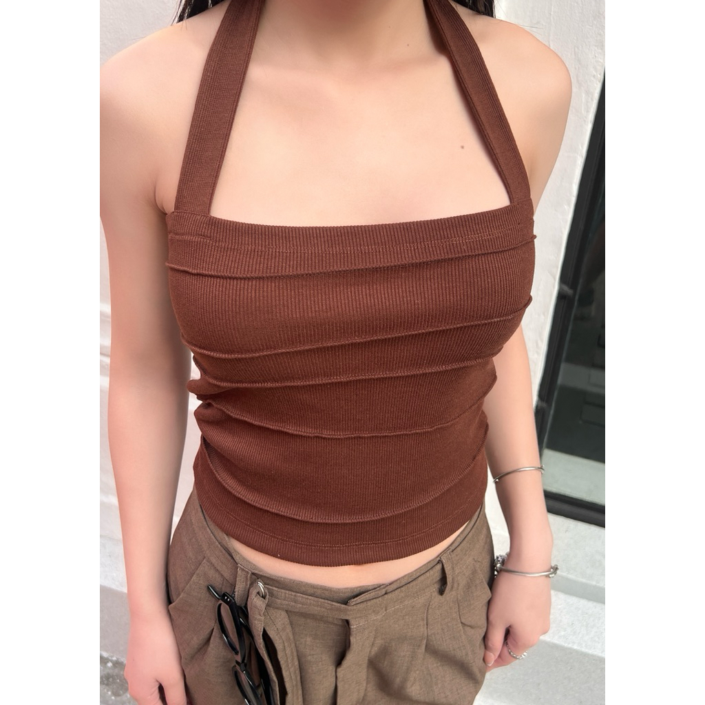 ( Nami Top) เสื้อคล้องคอผ้ายืด แบรนด์peachmilk ดีไซน์เรียบหรู สำหรับทุกโอกาส - รูปที่ 4