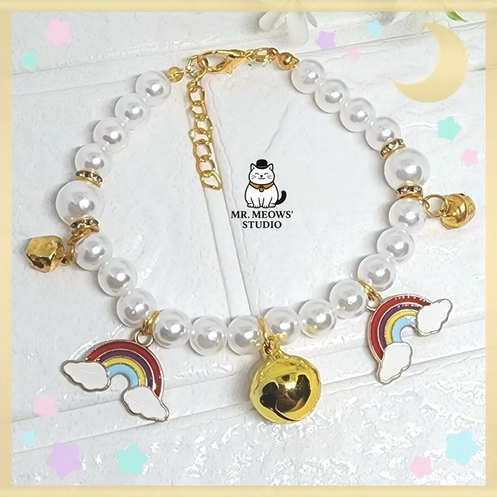 ปลอกคอแมว รุ่นpearl⚪️ปลอกคอแมว ปลอกคอสัตว์เลี้ยง สร้อยไข่มุก