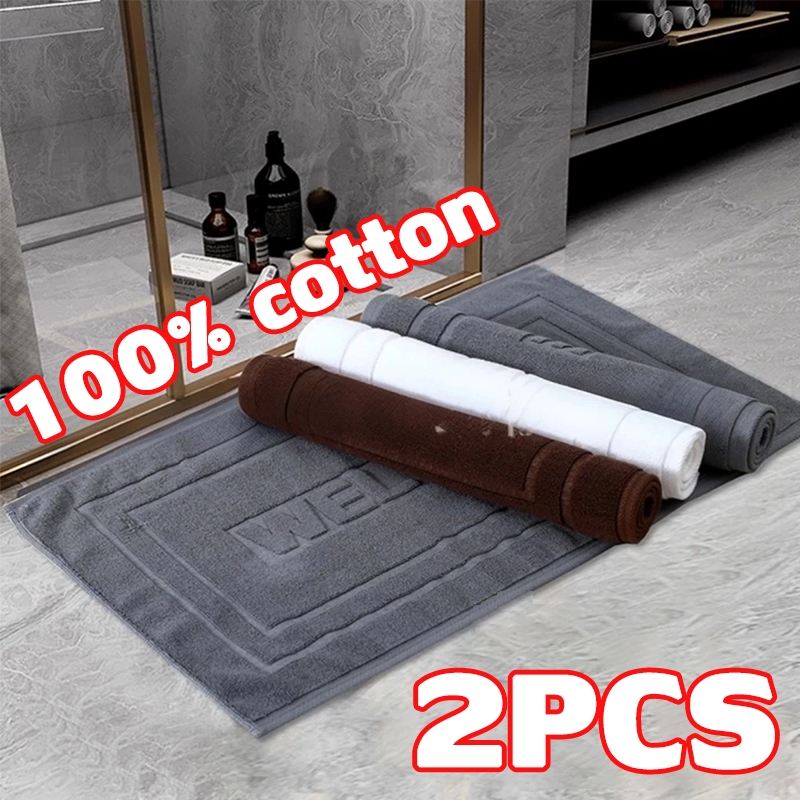 2 pcs ราคาส่ง ผ้าเช็ดเท้าโรงแรม ผ้าฝ้าย100% 45x70cm กันลื่น เสริมความหนา ซึมซับน้ำได้ดีและนุ่ม