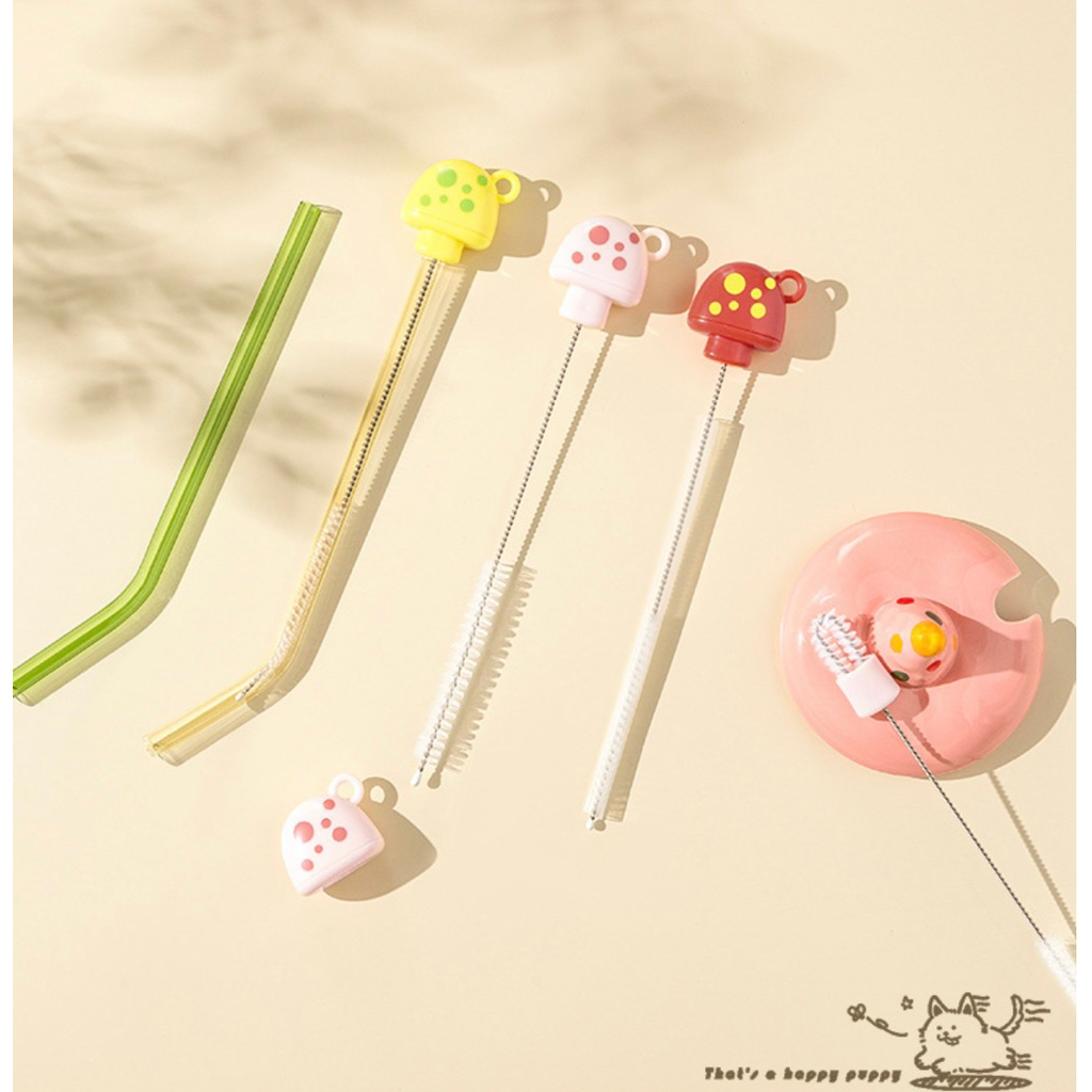 🧸แปรงล้างหลอดแบบมีที่จับลายเห็ด ล้างหลอดหัดดื่ม ล้างหลอดน้ำ โค้งงอได้ ขนแปรงละเอียด - รูปที่ 6