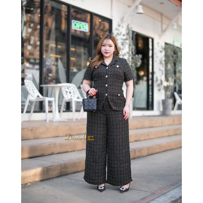 Dz359 - Golden Time SET' ชุดเซ็ตเสื้อและกางเกงปักดิ้นทอง