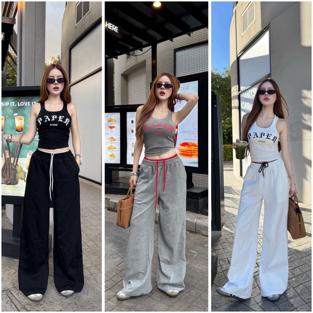 Paper Stone PPS001 เซต 2 ชิ้น เสื้อกล้ามทรงสปอร์ต แมทช์ กางเกงขายาว