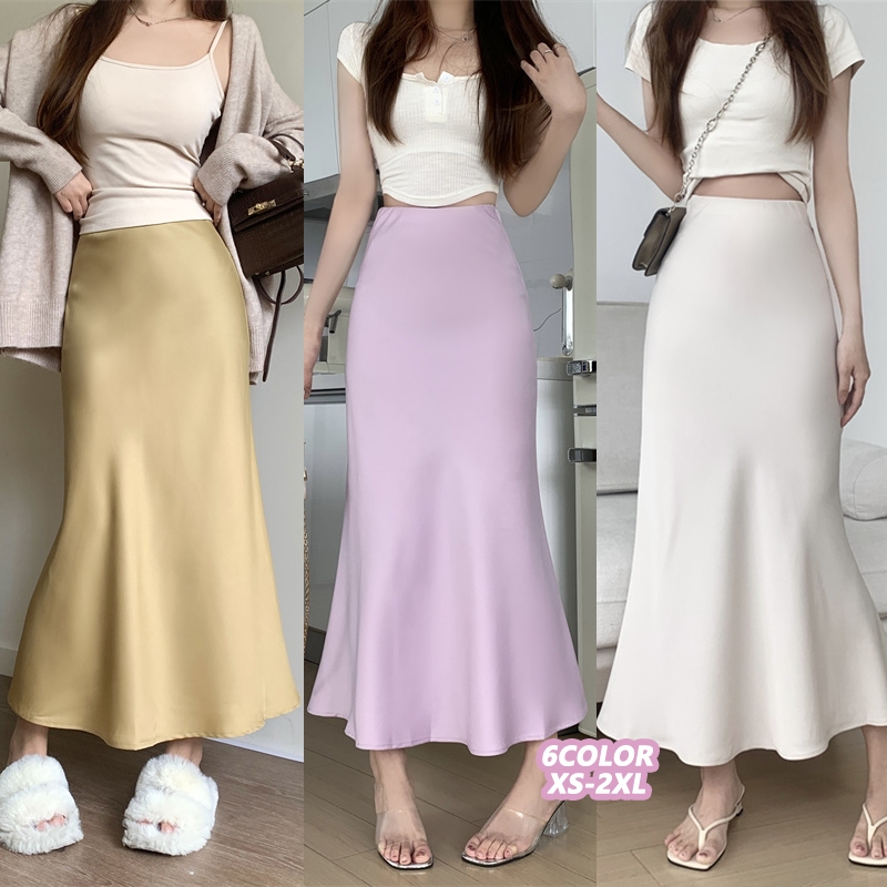 🌻🧸Grace&Chill🌻🧸 8807 กระโปรงหางปลา กระโปรงยาวสีพื้น สไตล์เกาหลี แฟชั่นฤดูร้อน สําหรับผู้หญิง