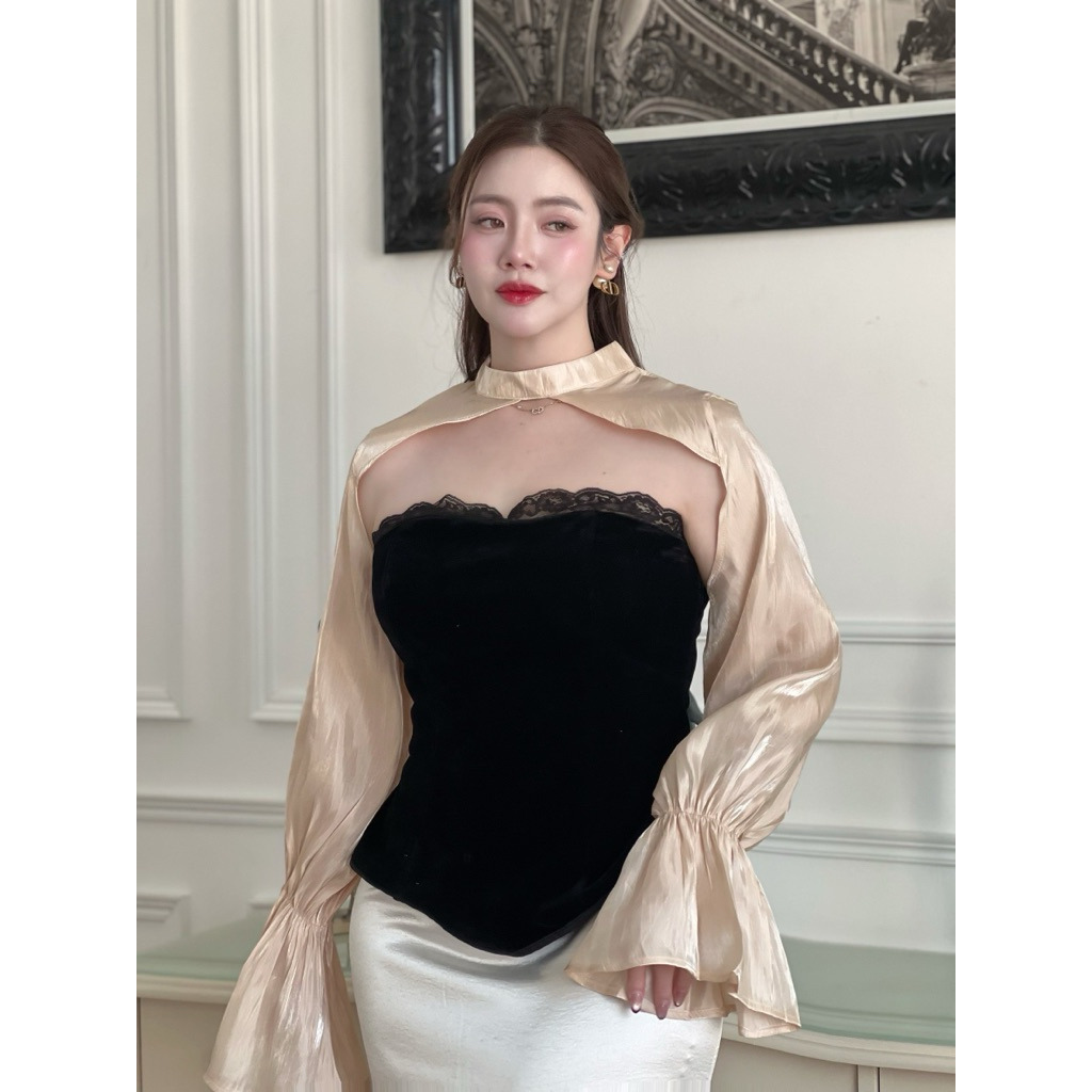 เสื้อสไตล์หรู เซต2ชิ้น เสื้อเกาะอก+เสื้อคลุม – โปรปัง