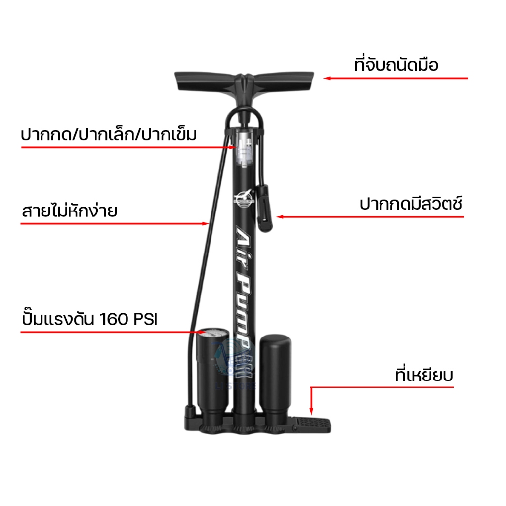 สูบลม ยี่ห้อ HLX 120PSI/160PSI สูบลมแรงดันสูง เติมลมอย่างรวดเร็ว ที่สูบลม รุ่น HL-303/HL-304/HL-305 - รูปที่ 2