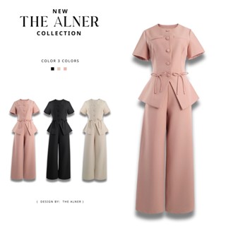 Thealner-AN752 (เซตเสื้อแขนสั้นแหวกหน้าแต่งโบว์กางเกงขายาว)