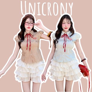 unicronyพร้อมส่ง เสื้อคอปก แขนตุ๊กตา ลายริ้ว งานฮิตสุดๆ ผ้าน…