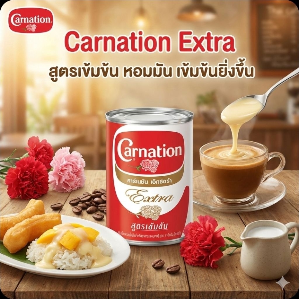 🥛CarnationExtra คาร์เนชัน เอ็กซ์ตร้า นมข้นจืด ขนาด 369 กรัม.🥛
