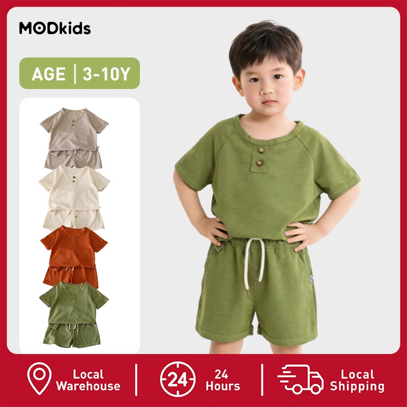 【MODkids】🔥🔥 ชุดผ้าวาฟเฟิลเด็กผู้ชาย สงกรานต์2026 ใส่บ้านสบาย ทันสมัย อายุ 3-10 ขวบ