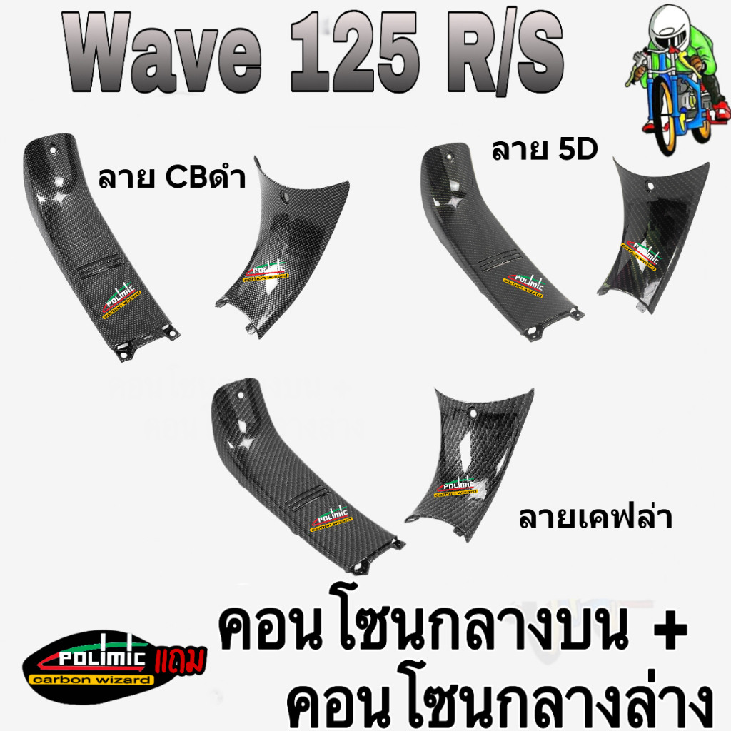 (SET 2 ชิ้น) WAVE 125 R/S คอนโซนกลางบน + คอนโซนกลางล่าง (งานABS) เคฟล่า แถมฟรีสติ๊กเกอร์ POLIMIC