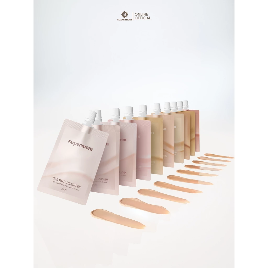 SUPERMOM l LUMI MATTE FOUNDATION SACHET รองพื้นเนื้อแมตต์แบบซอง ติดทน ปกปิดระดับปานกลาง Made in korea Vegan 8 กรัม