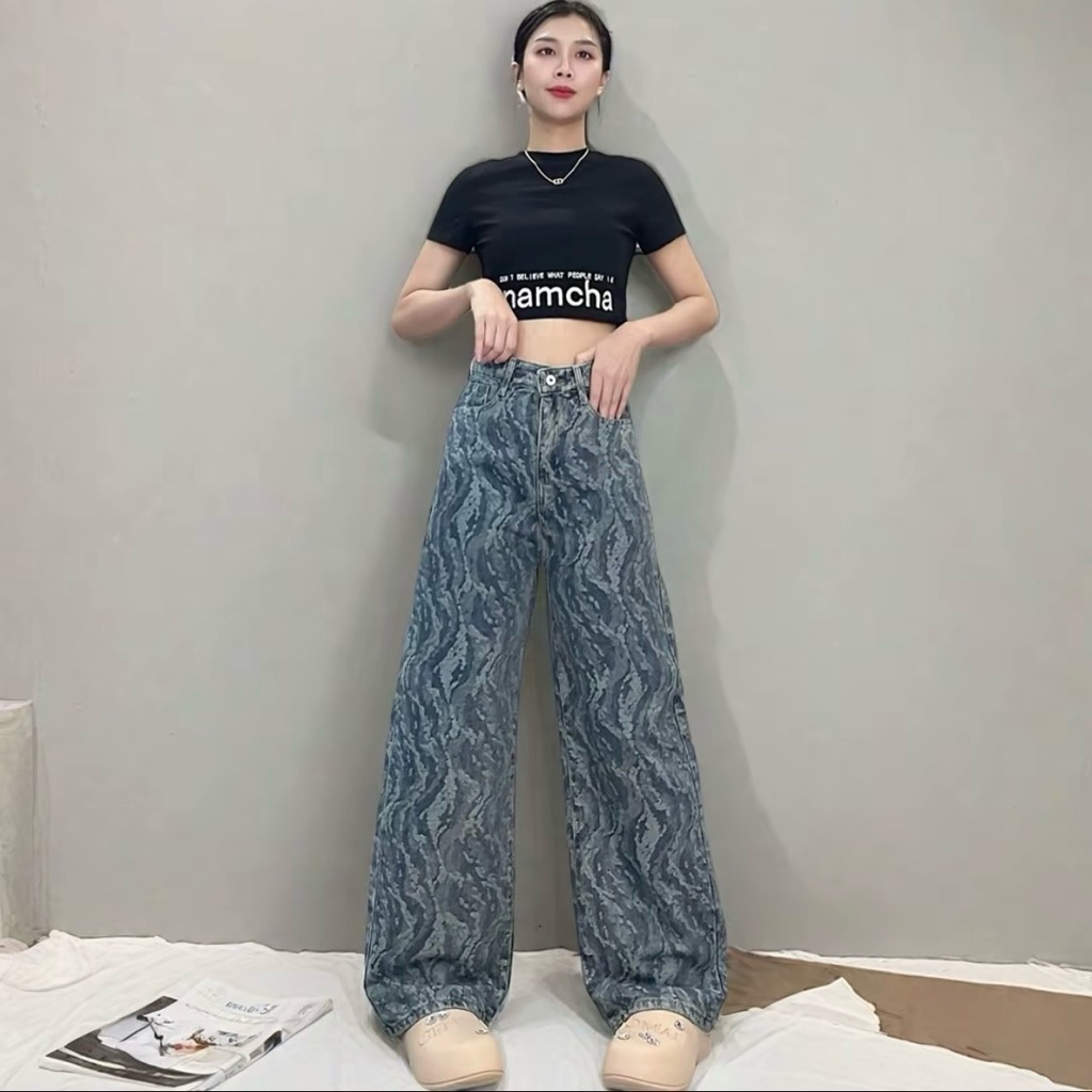 ส่งต่อกางเกงยีนส์ Namcha กระบอกลิซ่าปักลาย ไซส์ M