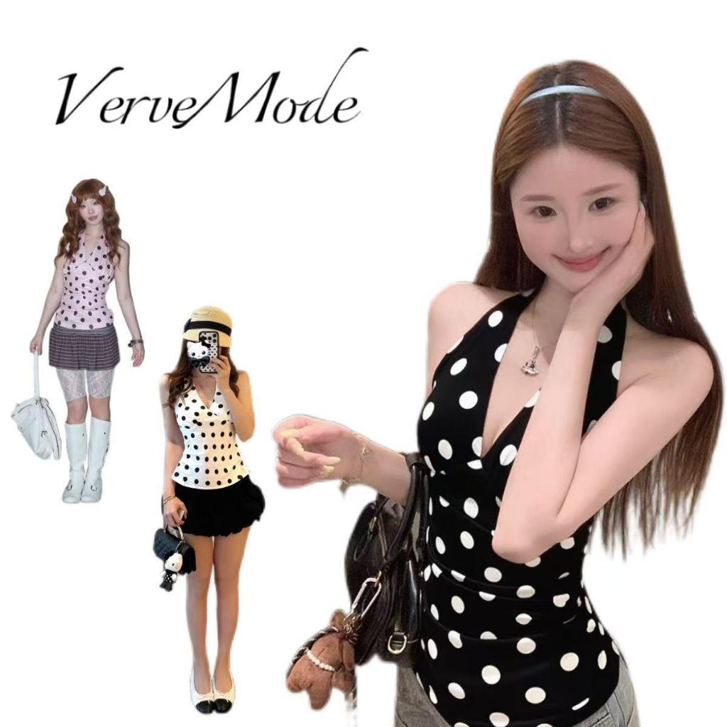 VerveMode.🍓จัดส่งในประเทศไทย🍓แขวนคอ Halter เสื้อกั๊ก Wave Point Backless เซ็กซี่ร้อนท็อปส์ซูฤดูร้อนใหม่ที่ไม่ซ้ำกันแขนกุ