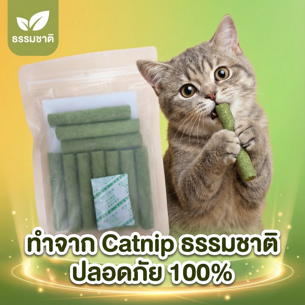 Boqi Factory  ขนมหญ้าแมว ผลิตจากต้นอ่อนข้าวสาลี ช่วยขัดฟัน 1 ถุง บรรจุ 10 ชิ้น Catnip Sticks 10pcs ราคา ถูกที่สุด ดีลบีเคเค แกลเลอรีภาพที่ 9