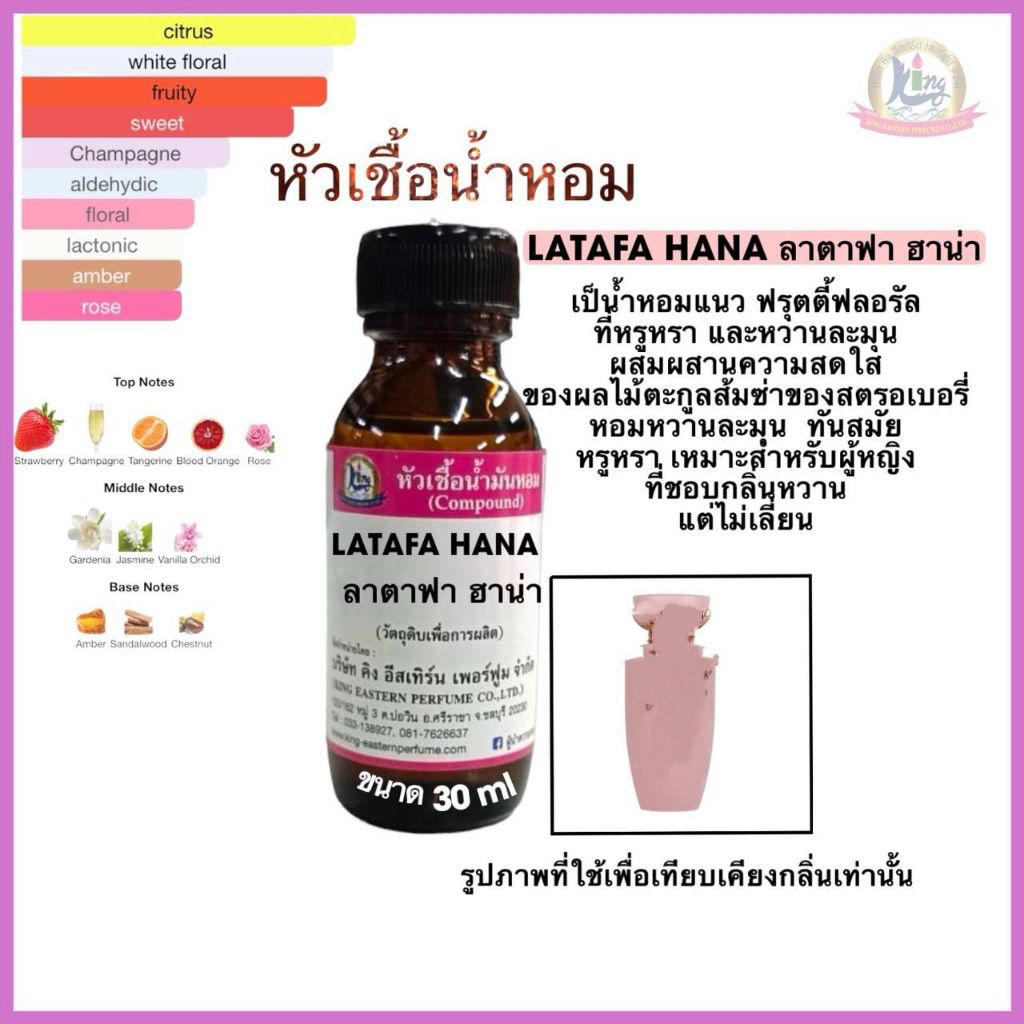 กลิ่นLATAFA HANA (ลาตาฟา ฮาน่า)หัวเชื้อน้ำหอม100%ขนาด30ml