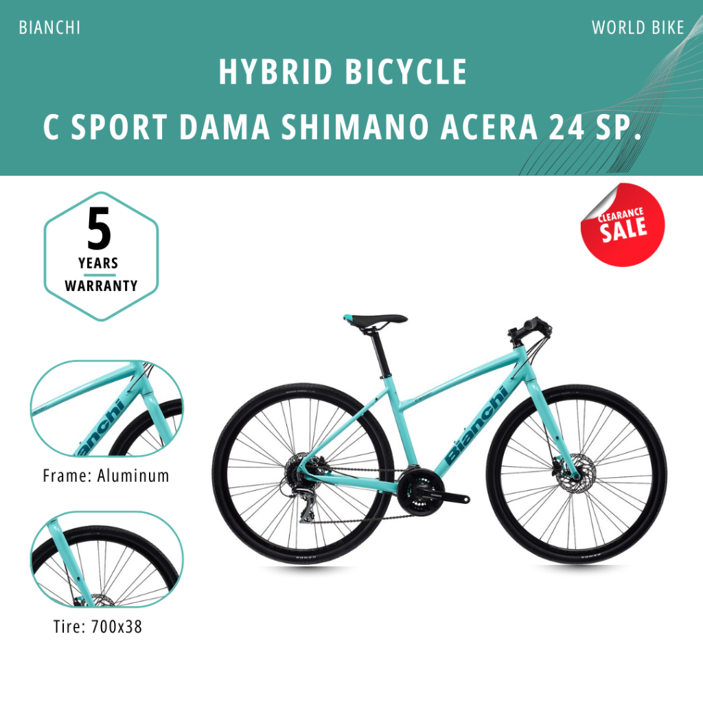 จักรยานไฮบริดสำหรับผู้หญิง Bianchi รุ่น C Sport 2 Step Thru ชุดเกียร์ Shimano Acera 24 Sp.