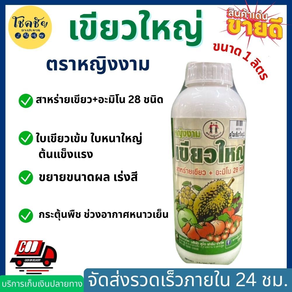 เขียวใหญ่ (สาหร่ายเขียว+อะมิโน 28 ชนิด) หญิงงาม ขนาด1ลิตร