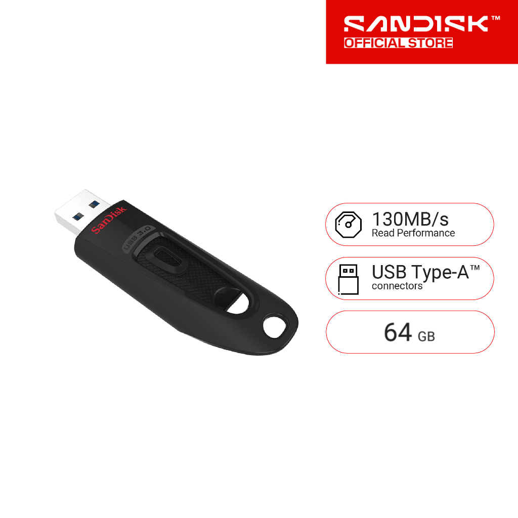 SanDisk Ultra USB 3.0 64GB, USB3.0,อ่าน 100MB/s (SDCZ48_064G_U46, Black)