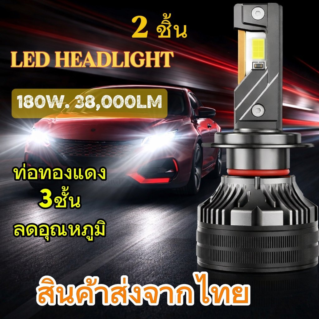 ตะกร้าใหม่ ไฟหน้ารถยนต์ LED 12v H4 H11 H1 H7 9005 HB3 9006 HB4 9012 ซุปเปอร์สว่าง 180W 38,000LM แสงขาว 6000K