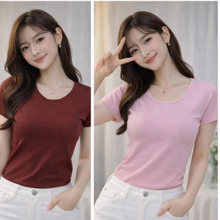 [505] เสื้อยืดคอกลม แขนสั้น สีพื้น เต็มตัว ทรงสวยสไตล์เกาหลี