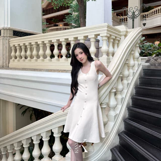 KANYA - ALINA DRESS[1003] เดรสไหมพรม ดีเทลกระดุม (8D) / (21G)(ดำ,Plus size)
