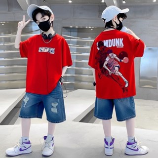 เสื้อผ้าเด็ก ชุดเด็กแฟชั่น เสื้อยืด+กางเกงยีนส์ ชุดเด็กโต3-1…