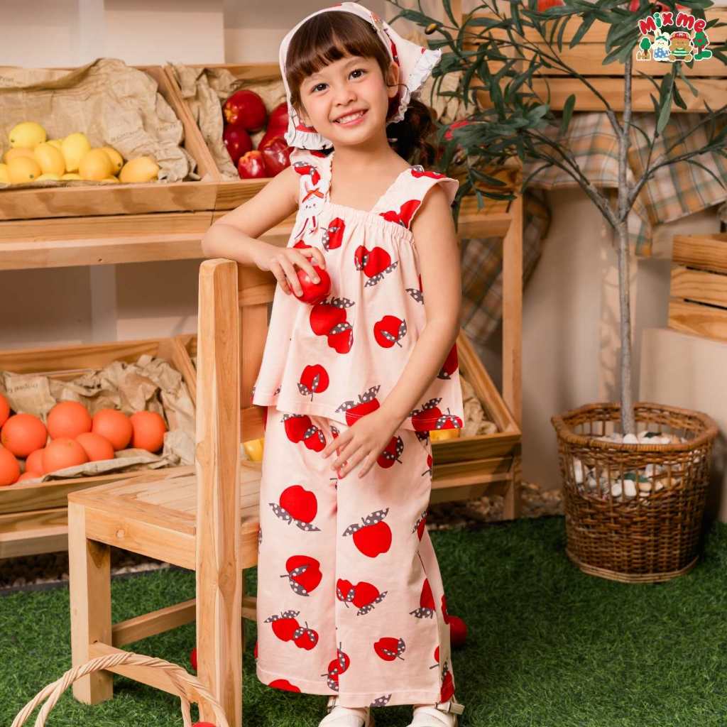 Mix Me เสื้อสายเดี่ยว กางเกงทรงขาบาน ลายแอปเปิ้ล ผ้า Single Jersey เด็กหญิง อายุ 1-7 ปี เสื้อผ้าเด็ก รุ่น 500452/500453