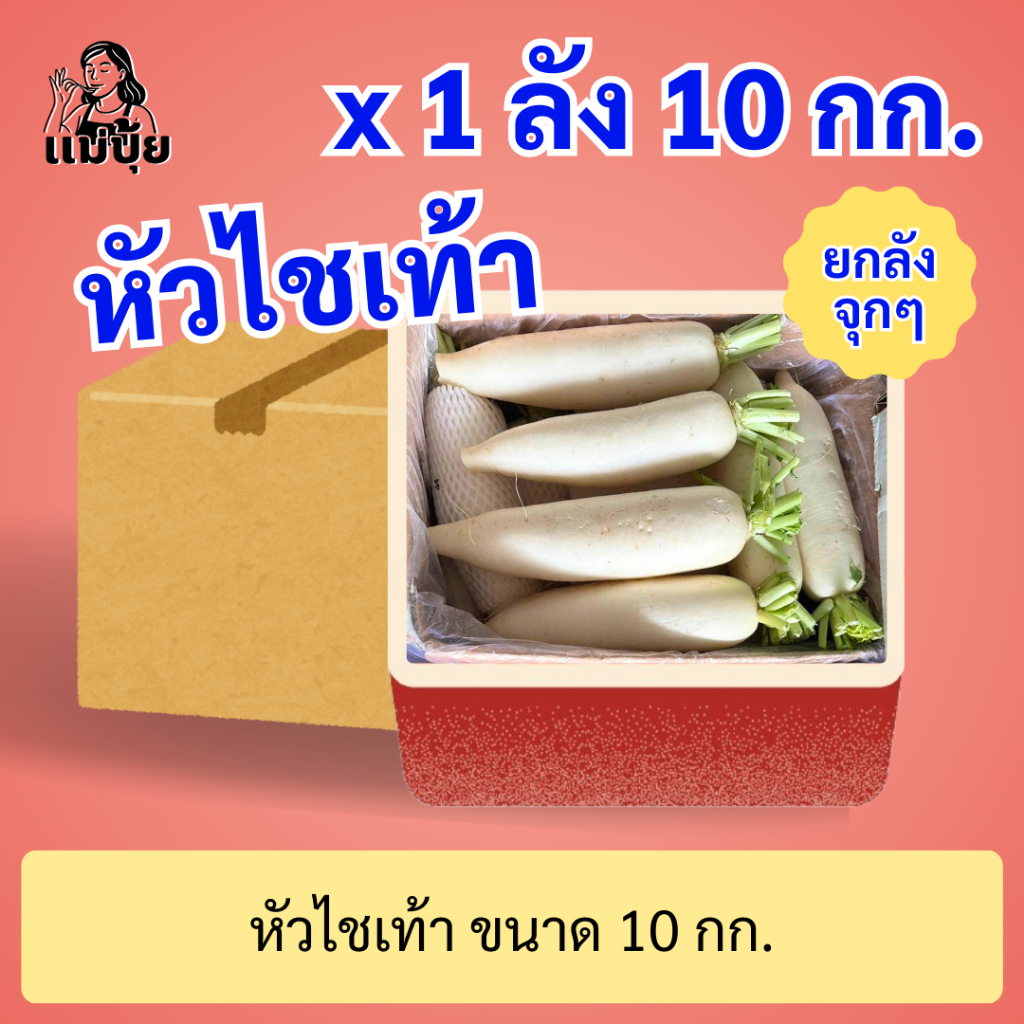 พร้อมส่ง‼️[ยกลัง] หัวไชเท้า #แม่ปุ้ย [10 กก./ลัง] หัวไชเท้านำเข้าหัวอวบ ใบสั้น สดใหม่