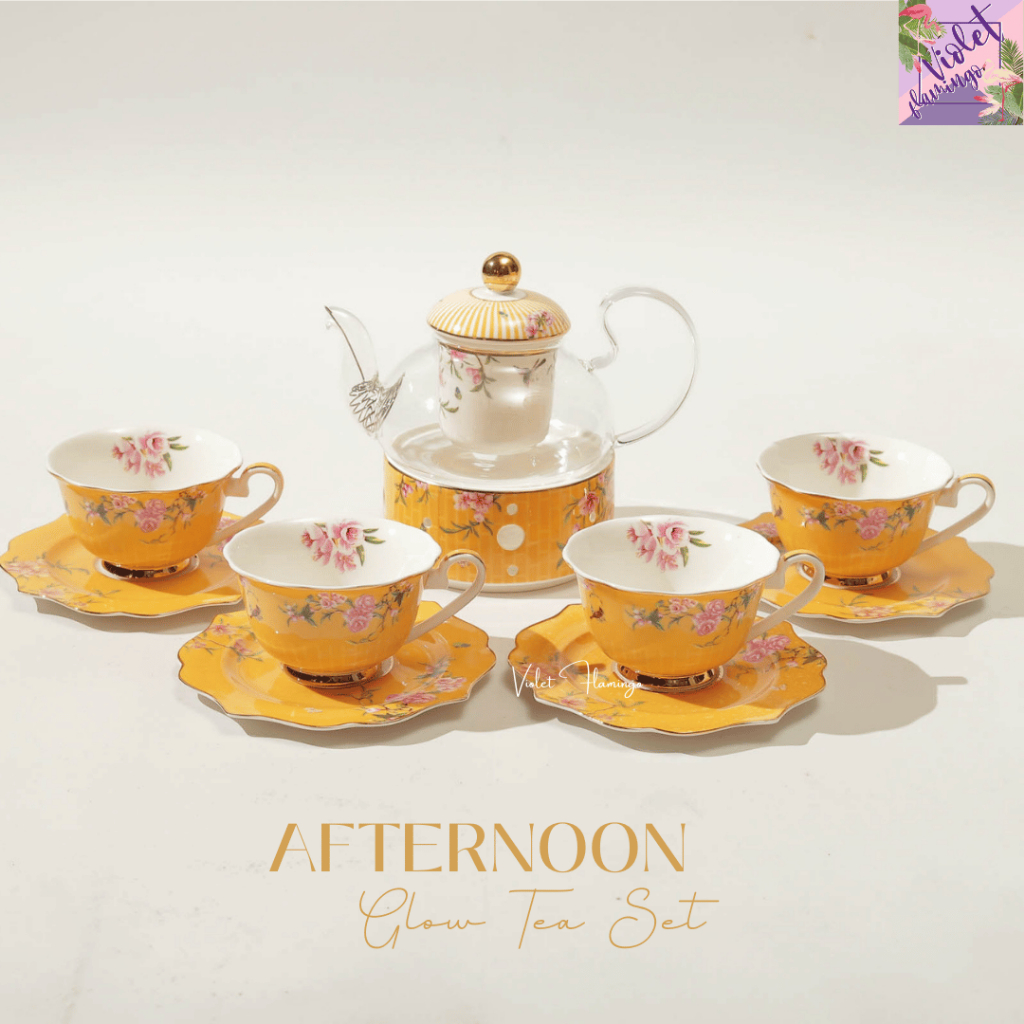 Violet Flamingo – Afternoon Glow Tea Set  ชุดน้ำชาลายดอกไม้โทนเหลืองอบอุ่น วัสดุโบนไชน่า มาพร้อมกล่องของขวัญสุดพรีเมี่ยม ราคา ถูกที่สุด ดีลบีเคเค แกลเลอรีภาพที่ 6